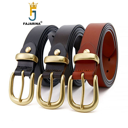 2.8cm Wide Pure Cowhide Leather Brass Buckle Belt for Women NO.10410