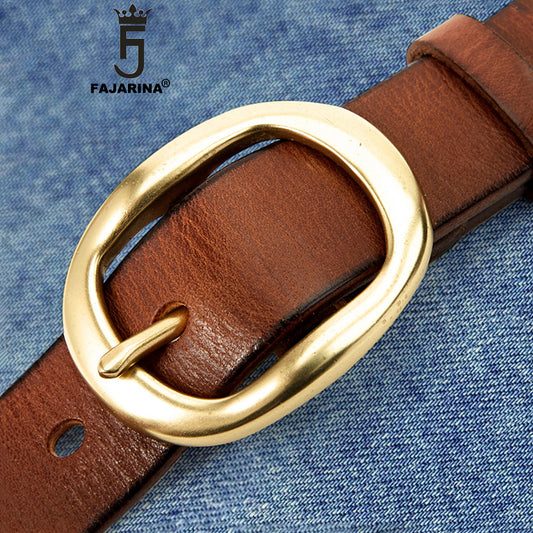 2.8cm Wide Brass Buckle Pure Cowhide Leather Belt for Women NO.21402