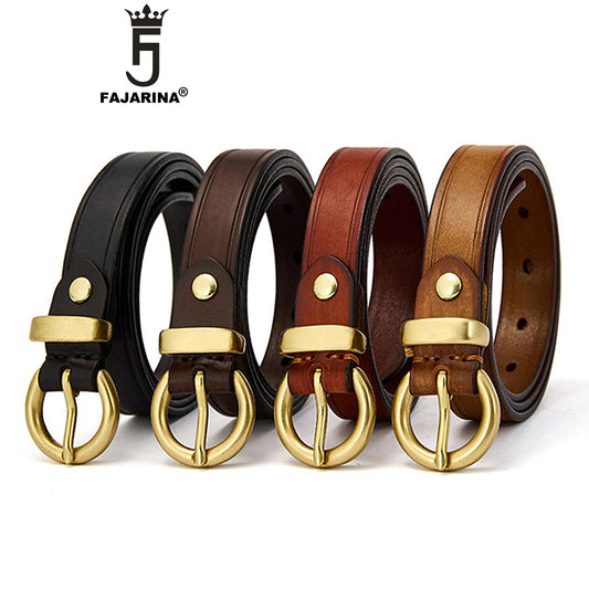 2.8cm Wide Brass Buckle Pure Cowhide Leather Belt for Women NO.318219