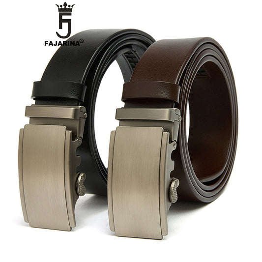 3.5cm Wide Automatic Buckle Solid Cowhide Leather Belt for Men NO.A23540