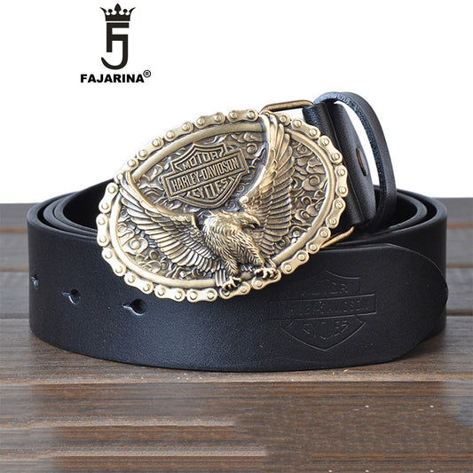 3.8cm Wide Top Quality Cowhide Leather Famous Brand Name Brass Belt for Men NO.FBN015