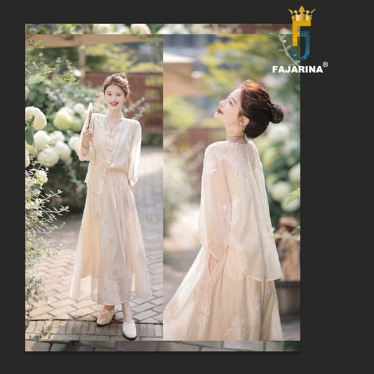 Clear Transparent Design V-neck Three-dimensional Embroidery Long Sleeved Skirt Set NO. MMQ013