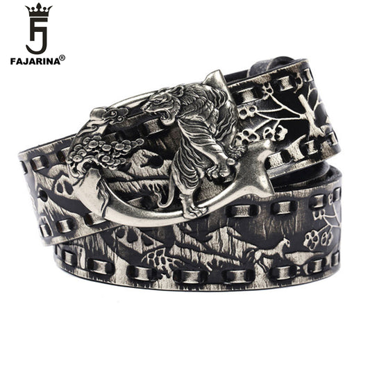 New Style Luxury Personality Embossed Retro Tiger Buckle Belts 3.8 Wide NO.PKS017