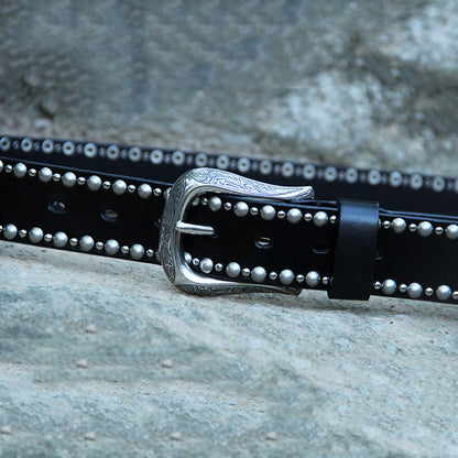 3.8cm Wide Personality Rivet Punk Decorative Pin Black Belt for Unisex NO.PKS022