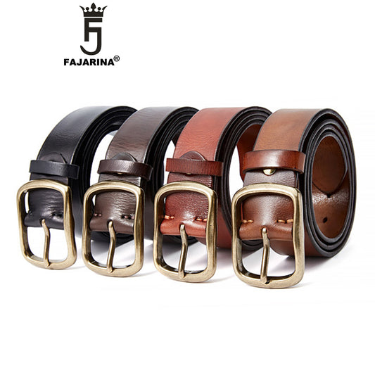3.3cm Wide Top Quality Solid Cowhide Leather Brass Buckle Belts for Men NO.21406